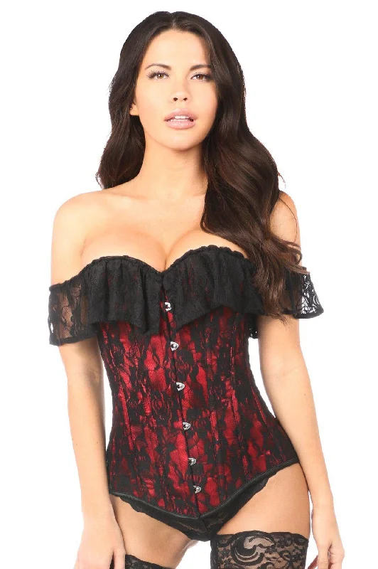 Black bustiers for a classic and versatile lookLavish Red Lace Off-The-Shoulder Corset