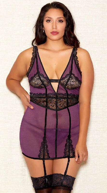 women lounge dress for a work - from - home outfitPlus Size Provoke Me Purple Chemise Set