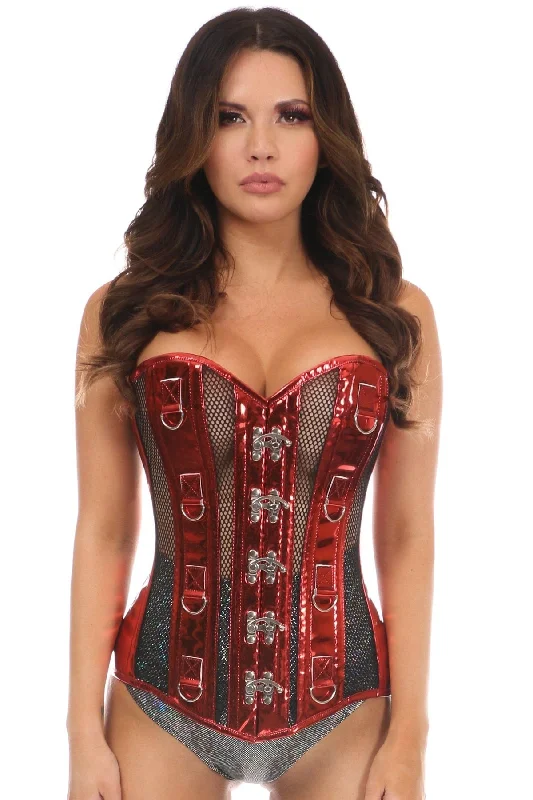 Black bustiers for a classic and versatile lookTop Drawer Red Metallic PVC & Fishnet Steel Boned Corset