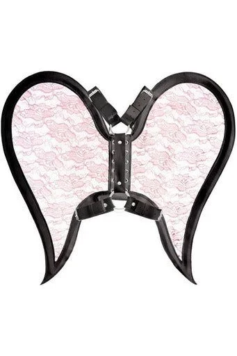 Sports - influenced bustiers with mesh panelsBlack/Pink Faux Leather & Lace Angel Wing Body Harness