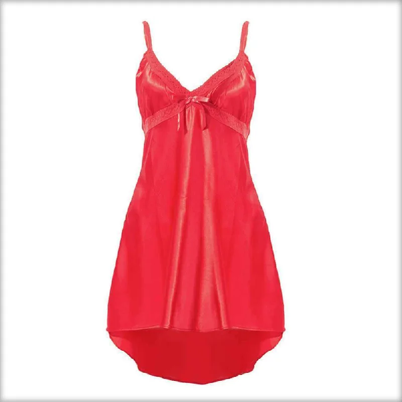 women lounge dress for a lazy Sunday at homeExciting Red Satin Tail Chemise