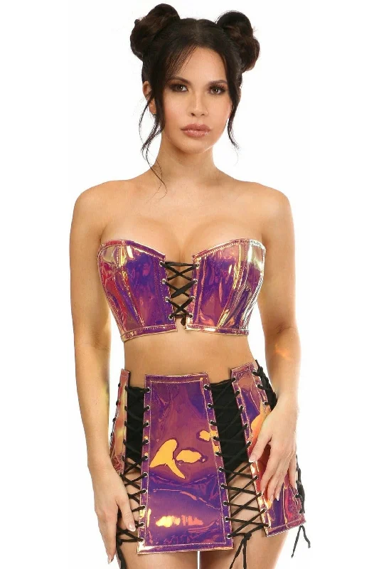 Pastel - colored corsets for a soft and feminine appealLavish 2 PC Rainbow Gold Holo Bustier & Skirt Set