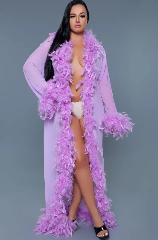 women robes with a faux - fur trim for a luxurious feelFull-Length Feather Robe