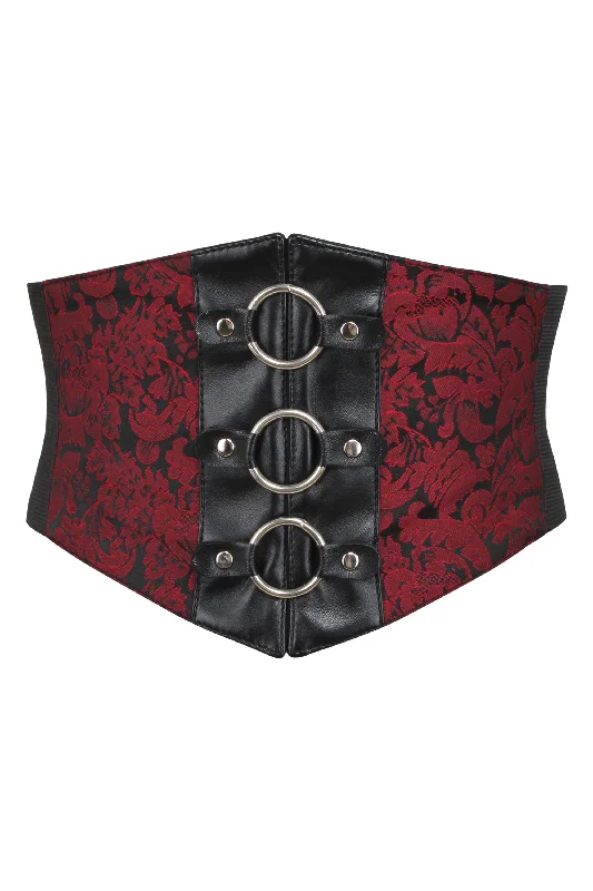 Waist - training corsets for long - term figure shapingRed Brocade & PVC Corset Inspired Belt with Zip