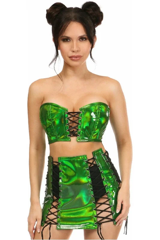 Denim - look corsets for a casual yet stylish twistLavish 2 PC Green Holo Bustier & Skirt Set