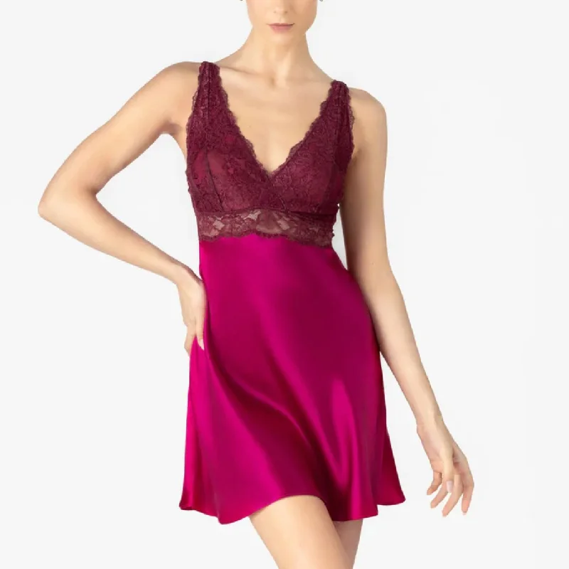 women lounge dress for a comfortable night's sleepNK iMode Morgan Iconic Bust-Support Silk Chemise in Pink Ruby 5974-M200