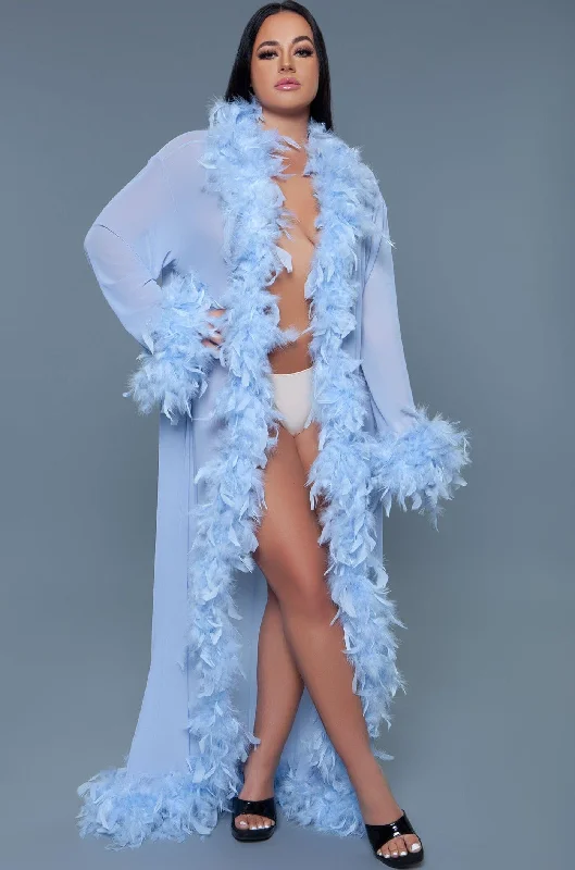 women robes with a sheer panel for a touch of allureFull-Length Feather Robe