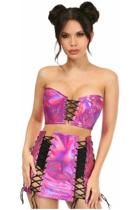 Brocade bustiers with a rich and textured appearanceLavish 2 PC Fuchsia Holo Bustier & Skirt Set