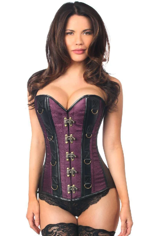 Animal - print bustiers for a wild and fierce styleTop Drawer Plum Brocade & Faux Leather Steel Boned Corset