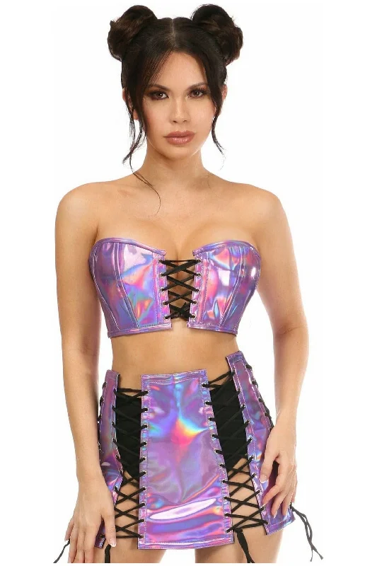 Compression bustiers for a slimming effectLavish 2 PC Lavender Holo Bustier & Skirt Set