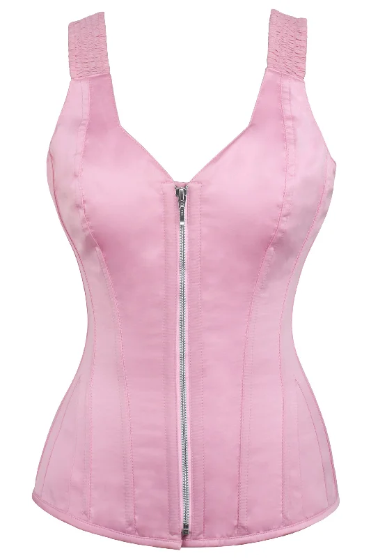 Striped corsets for a preppy and nautical vibePink Overbust Corset with Shoulder Straps and Zip