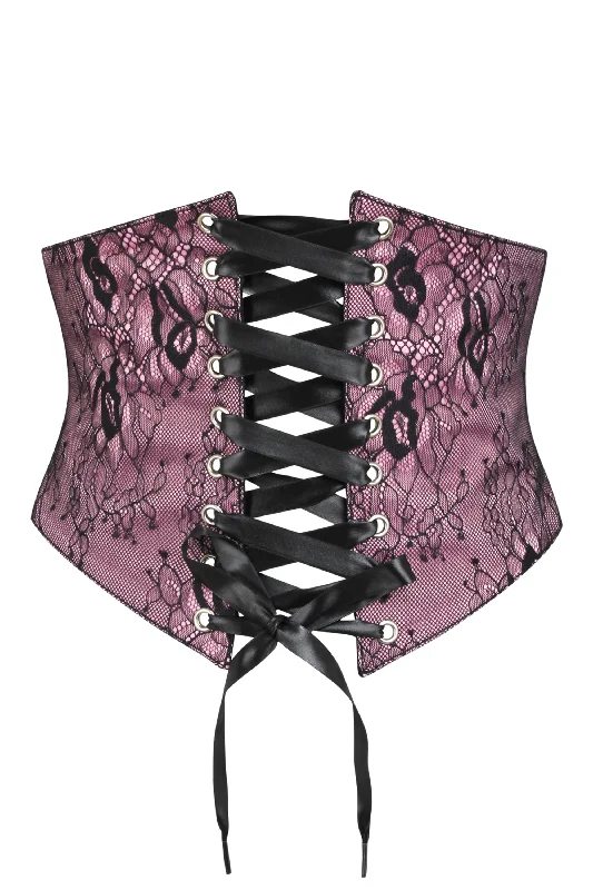 Microfiber corsets for a lightweight optionPink & Black Lace Overlay Corset Belt