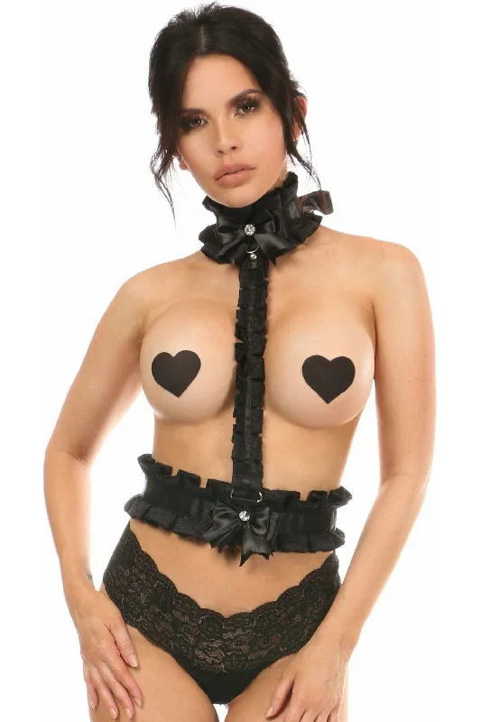 Polka - dot bustiers for a fun and retro appearanceKitten Collection Black/Black Lace Single Strap Body Harness