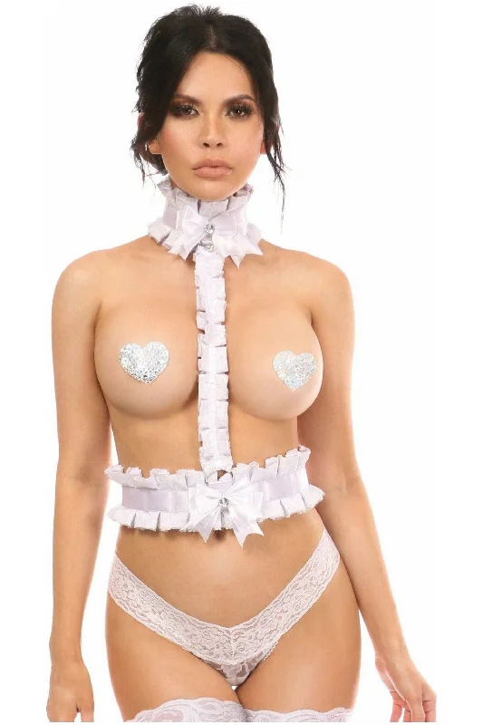 Burlesque - inspired bustiers for a performance lookKitten Collection White/White Lace Single Strap Body Harness