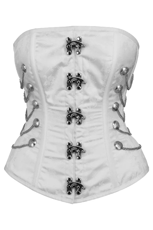 Breathable corsets for all - day wearWhite Steampunk Overbust with Swing Hooks and Chains