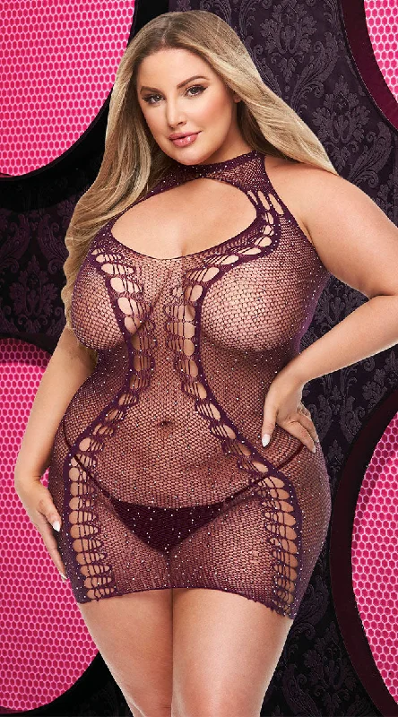 women lounge dress for a girls' night inPlus Size Bling Bling Purple Halter Chemise