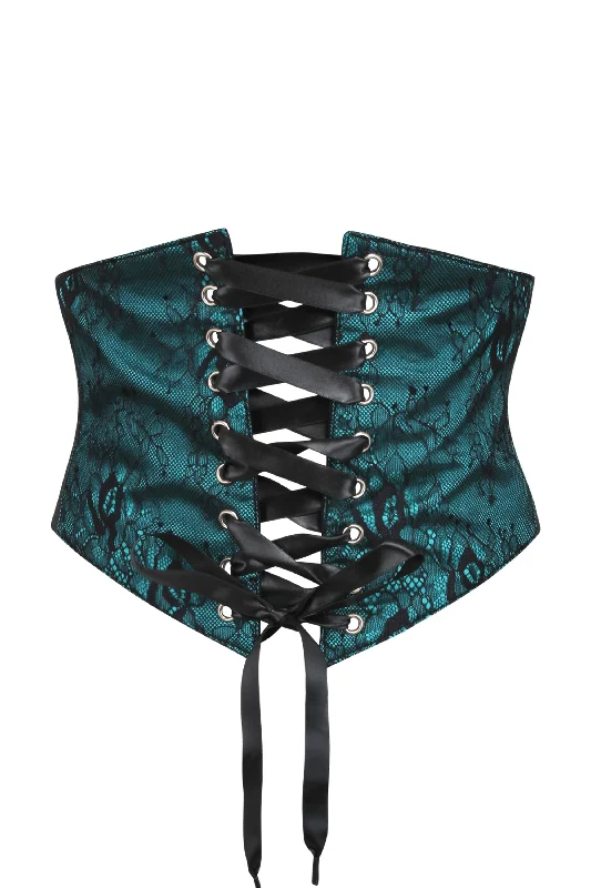 Cotton - blend bustiers for breathabilityTurquoise Satin & Lace Overlay Corset Inspired Belt