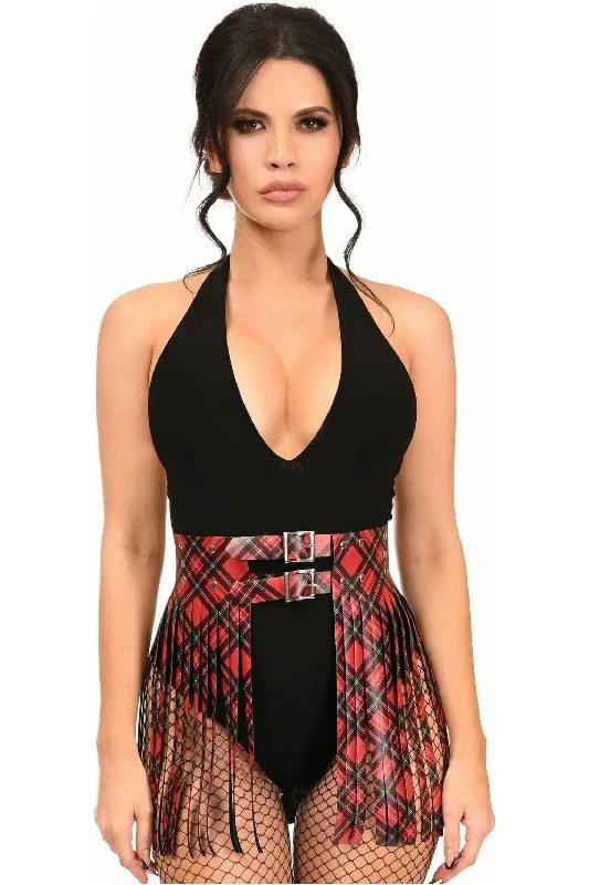 Red corsets for a passionate and attention - grabbing styleRed Plaid Faux Leather Fringe Skirt