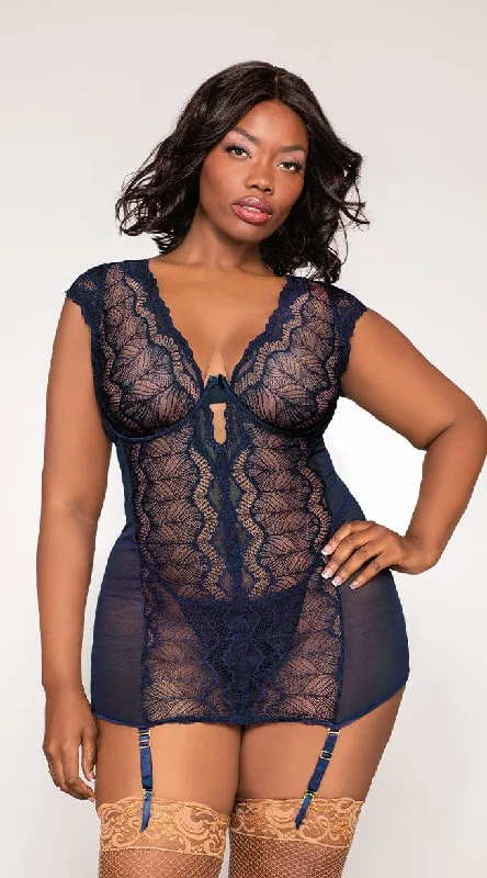 women lounge dress with a vintage - inspired designPlus Size Nocturnal Beauty Chemise Set