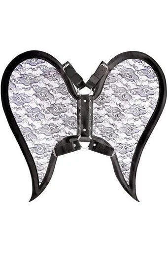 Silk bustiers for a luxurious and smooth feelBlack/Black Faux Leather & Lace Angel Wing Body Harness