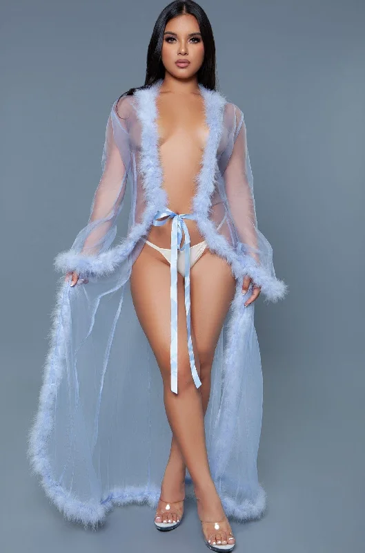 women robes for a work - from - home loungewear optionFull-Length Sheer Marabou Robe