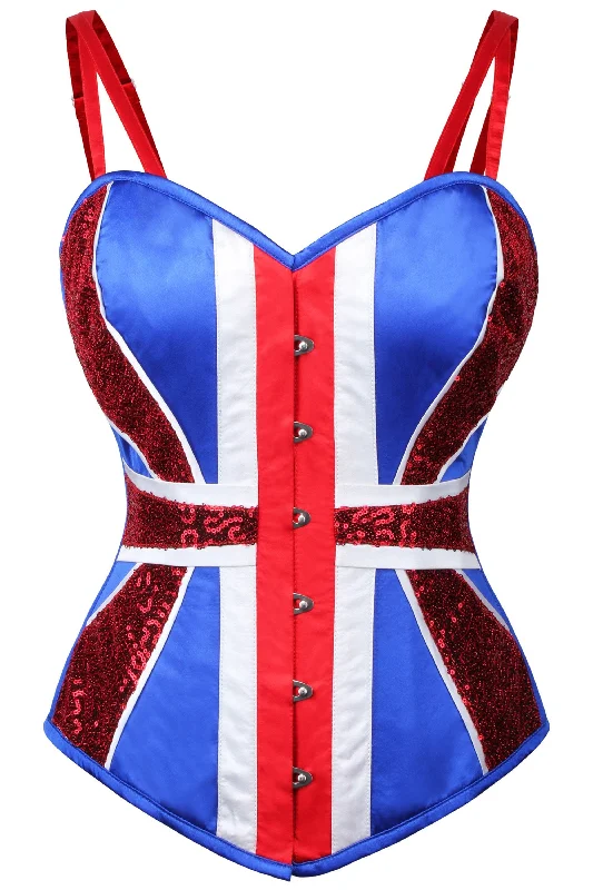 Anti - chafe bustiers for comfortable movementUnion Jack Overbust Corset With Glitter Panels