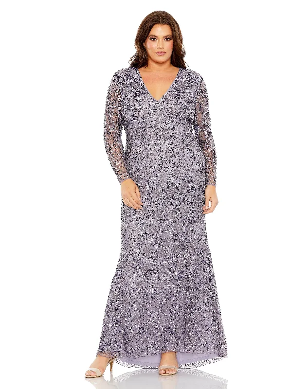 Sequined sexy dresses for a sparkly eveningMac Duggal 93865 Long Sleeve Sequin Plus Size Formal Dress