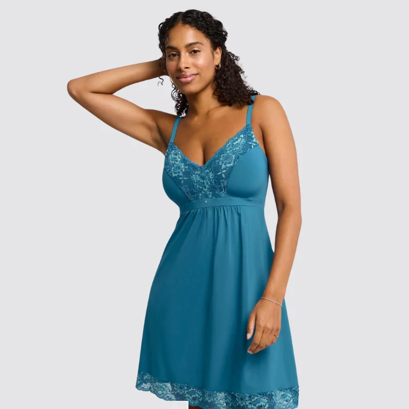 women lounge dress with a design that can be dressed up or downMontelle Full Bust Support Chemise Surf/Mint