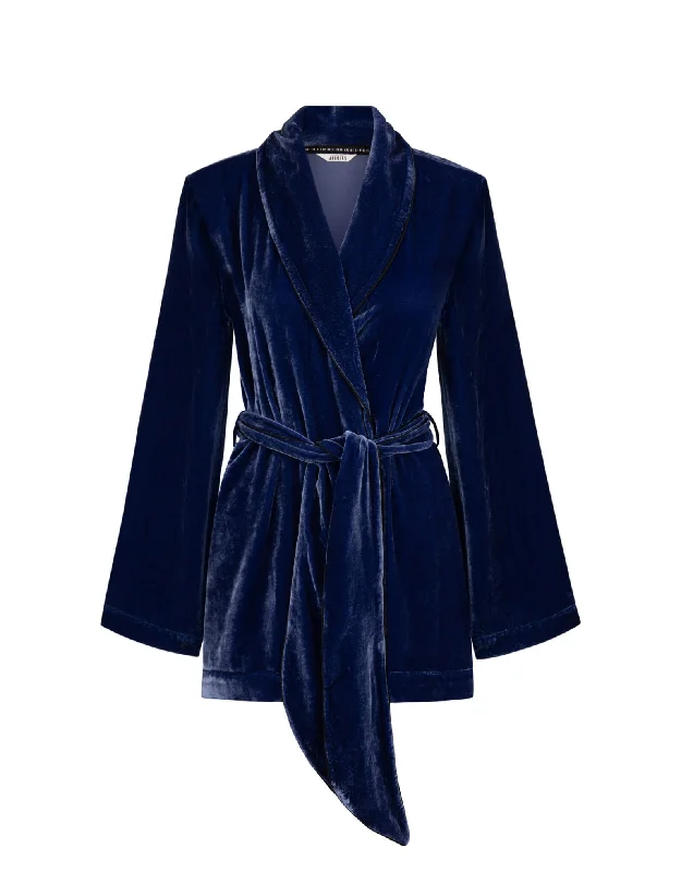 breathable women robes for hot sleepersBon Vivant Velvet Robe, Indigo Blue