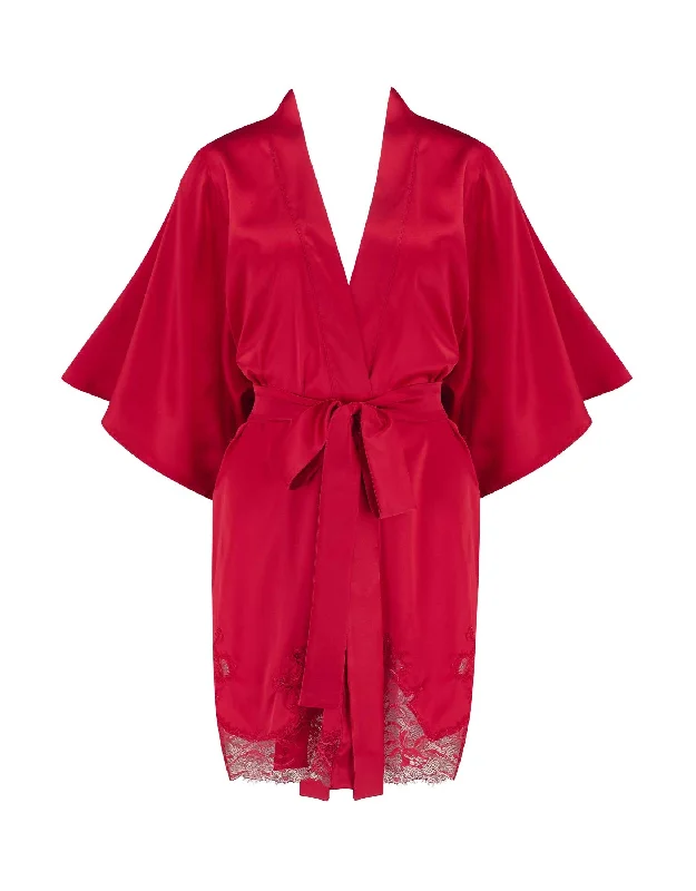 women robes for a spa - like experience at homeAdeline Red Silk & Lace Short Robe