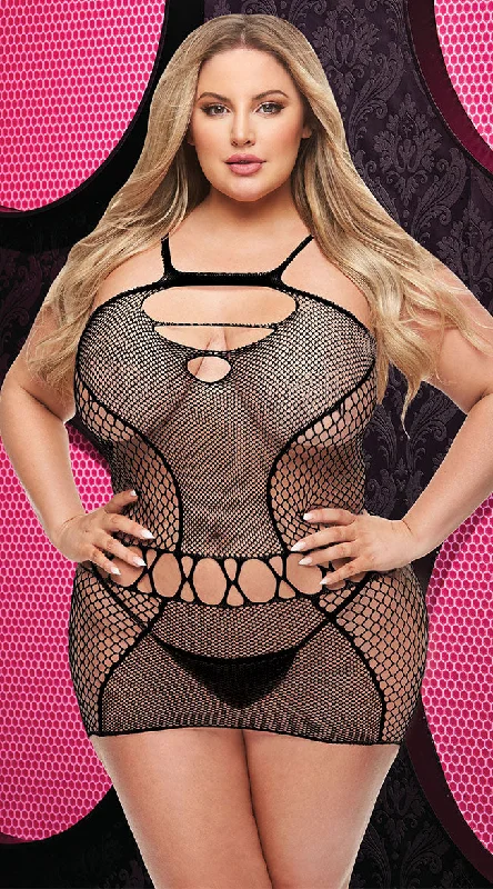 women lounge dress for a comfortable night's sleepPlus Size Black Fishnet Dance Chemise