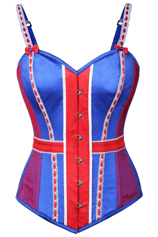 Victorian - era corsets with intricate boning detailsBlue Satin Union Jack Overbust Corset