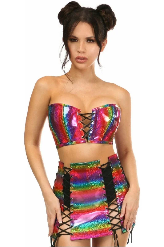 Anti - chafe bustiers for comfortable movementLavish 2 PC Rainbow Glitter Bustier & Skirt Set