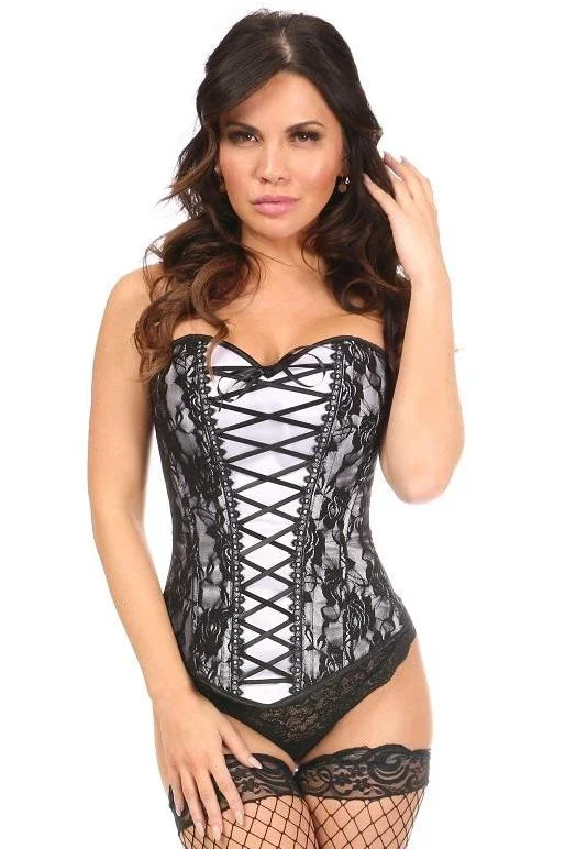 Geometric - printed bustiers for a modern and trendy lookLace-Up Overbust Corset with Black Lace