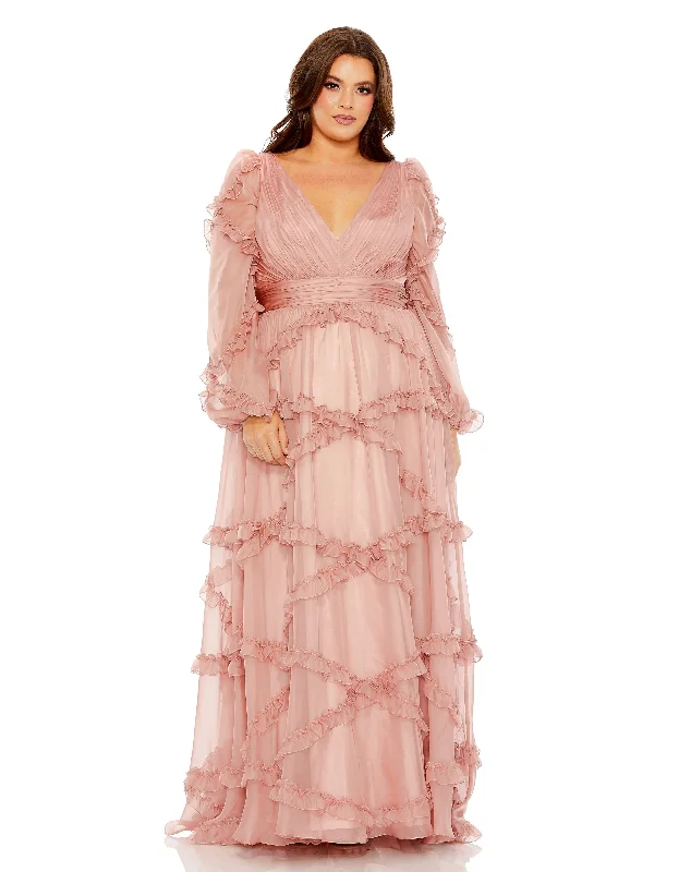 Pink sexy dresses for a sweet and feminine lookMac Duggal 68425 Plus Size A Line Long Sleeve Formal Dress