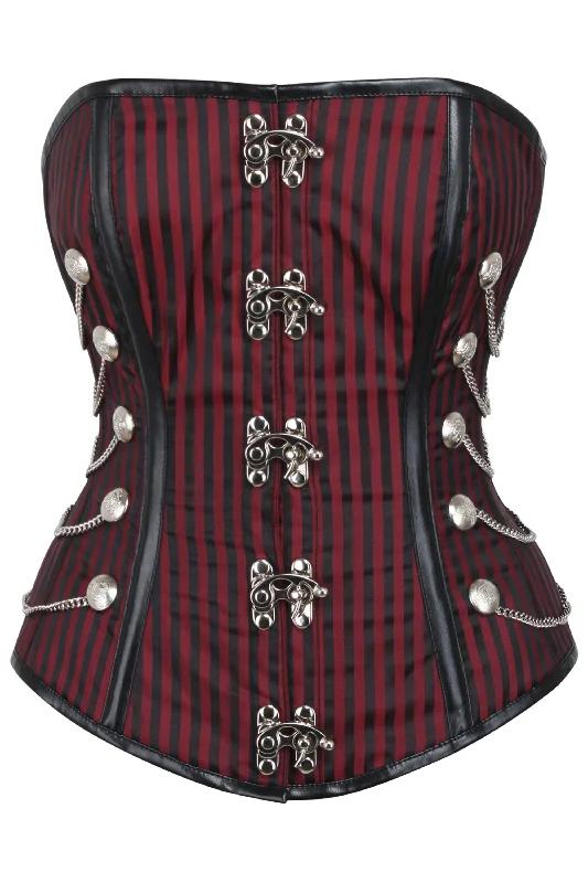 Vintage - style women's bustiers with lace and bowsRed and Black Striped Steampunk Overbust with Swing Hooks and Chains