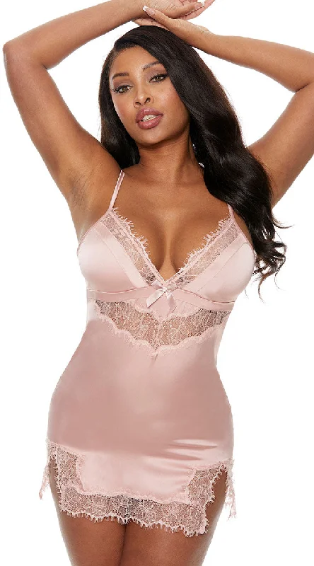 women lounge dress with a belt to cinch the waistPlus Size Let It Satin Chemise