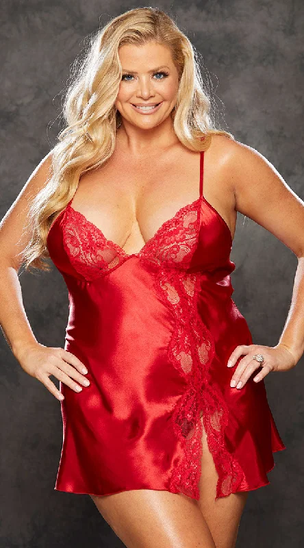 women lounge dress with a sheer panel for a touch of allurePlus Size Smooth Criminal Satin Chemise