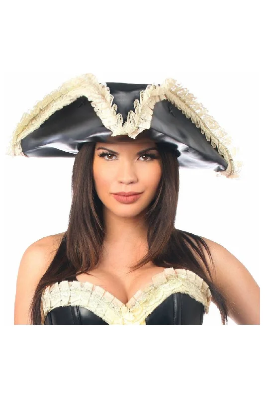 Modern - design corsets with a minimalist aestheticBlack Faux Leather w/Cream Lace Pirate Hat