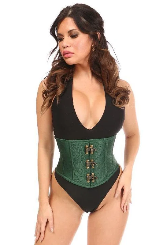 Posture - correcting bustiers for better spinal alignmentTop Drawer Dark Green Brocade Steel Boned Mini Cincher w/Clasps