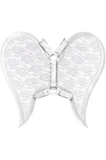 Lace - covered corsets for a feminine touchWhite/White Faux Leather & Lace Angel Wing Body Harness