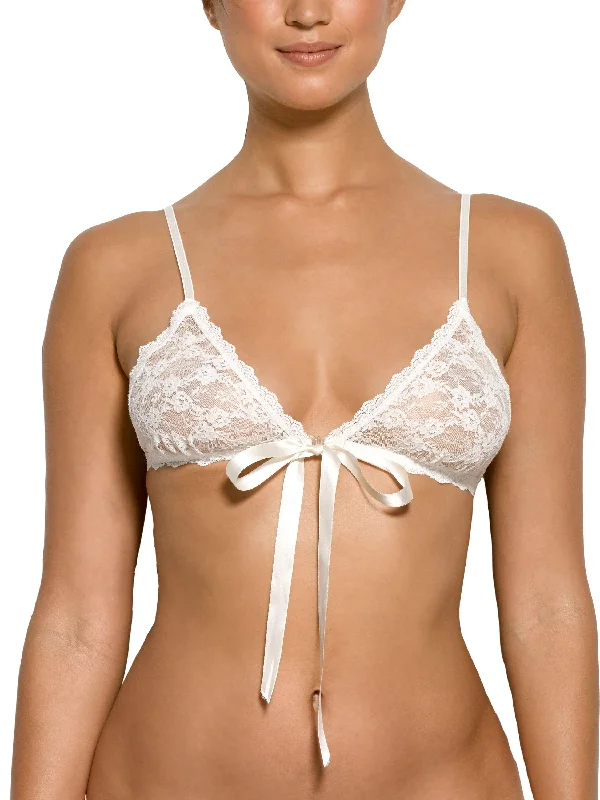 Women's bralettes with a soft, seamless stylePeek-a-Boo Lace Front Tie Bralette Light Ivory