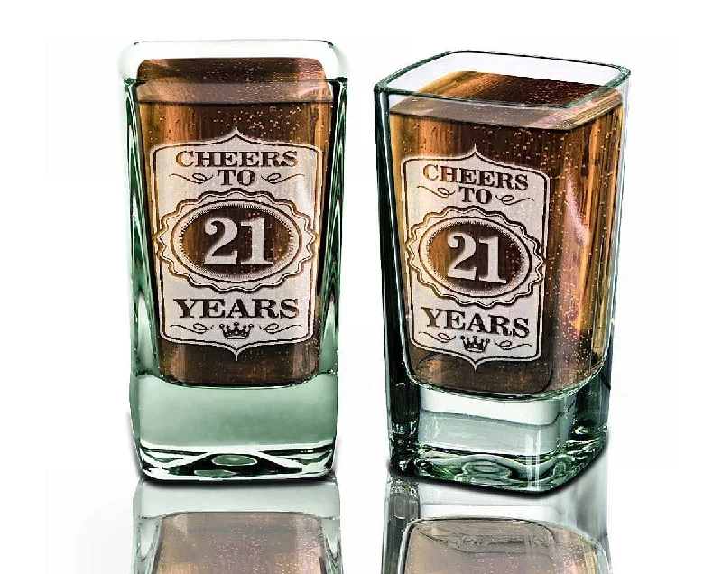 21st Birthday Shot Glass  Cheers to 21 Years Glass Custom Engraved Birthday Party Favor Present Guests 30th 40th 50th 60th 70th 80th Custom