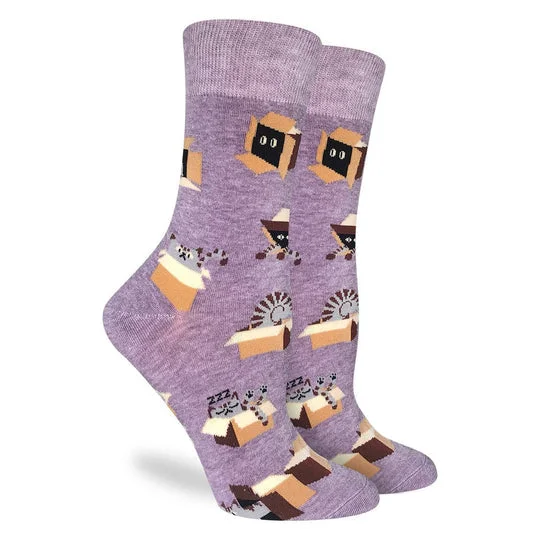 "Cat in a Box" Cotton Crew Socks by Good Luck Sock - Medium