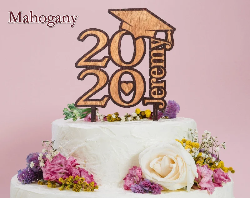 Class of 2022 Graduate High School College Kindergarten Party Favor Personalized Cake Topper Rustic Wooden Engraved Cup Cake Decoration Gift