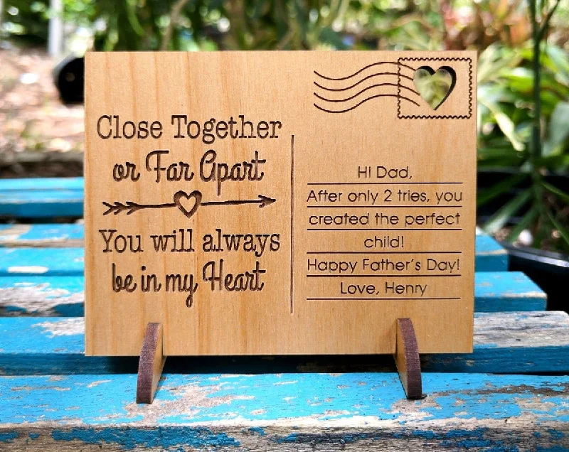 Close Together or Far Apart Custom Wood Greeting Card Unique Father's Day Gift Card for Husband Grandpa Handmade Wooden Best Dad Cards Gifts