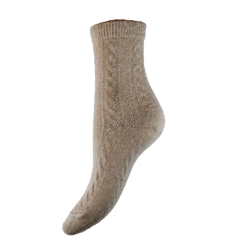 Cream cable knit ladies wool blend socks