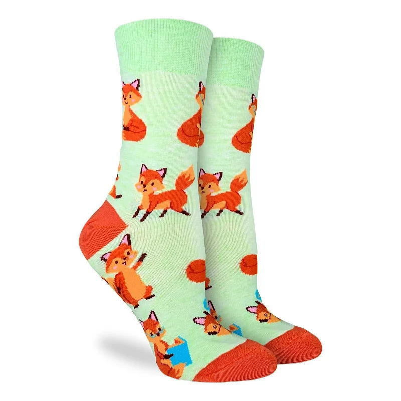 "Cute Fox" Cotton Crew Socks by Good Luck Sock - Medium