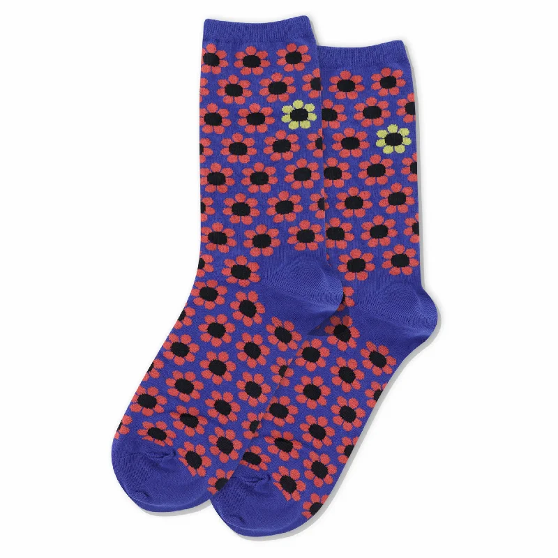 "Daisy" Cotton Crew Socks by Hot Sox - Medium