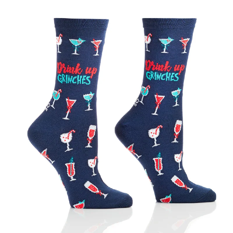 "Drink up Grinches" Cotton Crew Socks by YO Sox - Medium